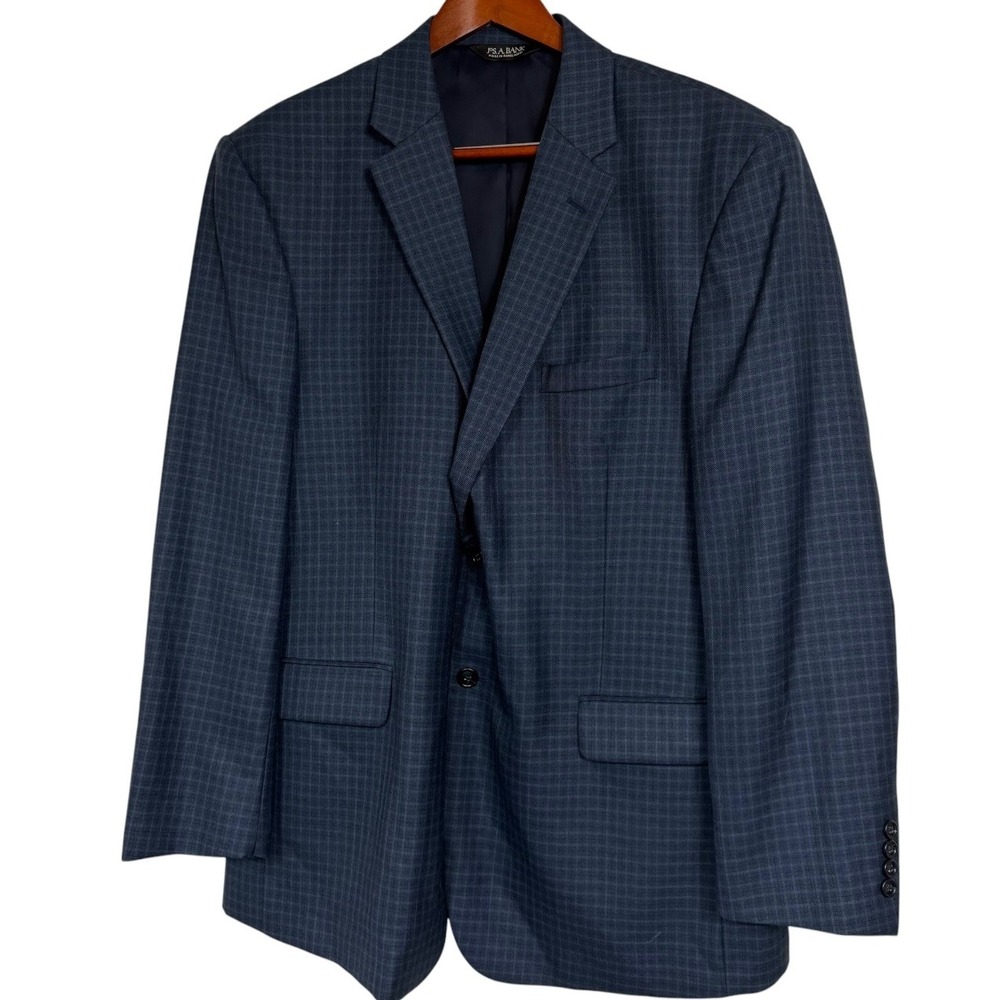 Jos.‎ A. Bank Travelers Collection Mens 46R Blue Check 100% Wool Blazer Coat